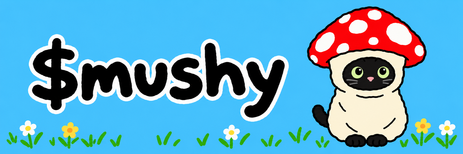 Mushy the mushroom cat beside the text $mushy